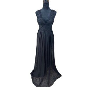 Windsor Maxi Dress Formal Women's XS V-Neck Gothic Vamp Sheer Overlay Lace